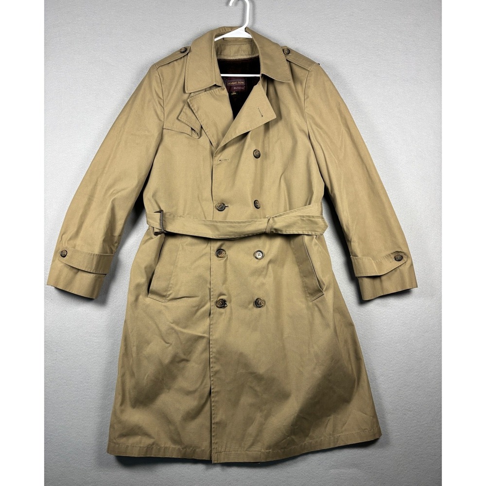 Vintage Adams Row Richman Trench Coat Belted Faux Fur Lined 42 Long Tan Mens